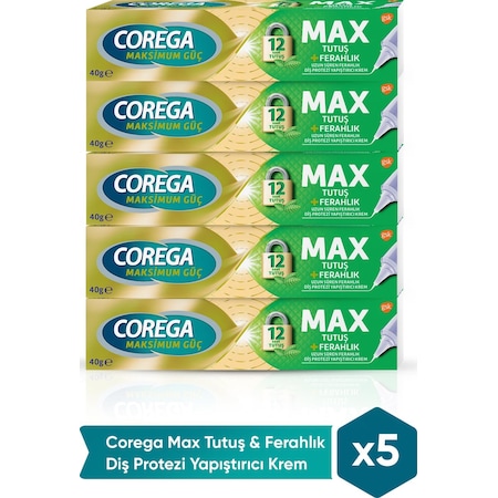 Corega Max Tutuş & Ferahlık Diş Protezi Yapıştırıcı Krem 40g x 5 Adet