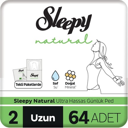 Sleepy Natural Ultra Hassas Günlük Ped Uzun 64 Adet