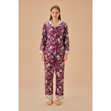 Suwen Keira Maskülen Pijama Takımı Sh25166660b662 Bordo Baskılı