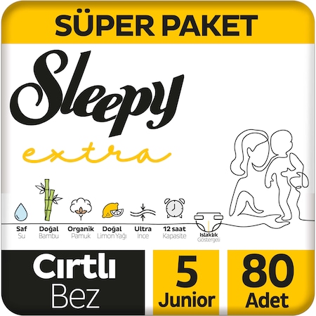 Sleepy Extra Günlük Aktivite Bebek Bezi 5 Numara Junior Süper Paket 80 Adet