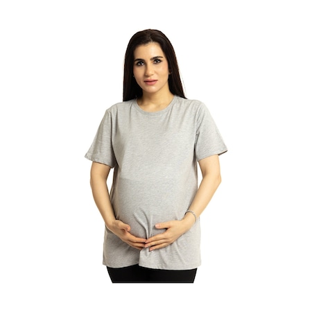 Baby Mom Hamile Basic Kısa Kol Tshirt Anne Giyim 24ybmmahkt004 Grimelanj 24YBMMAHKT004_GriMelanj