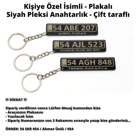 Tesbih Sakarya Kişiye Özel İsimli - Plakalı - Pleksi Anahtarlık Siyah