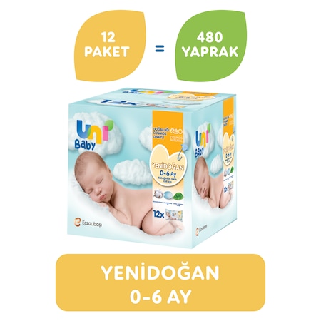 Uni Baby Yenidoğan Islak Havlu Mendil 12 x 40'lı