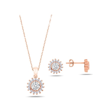 Brezza Lusso Jewelry Rose Gold Zirkon Taşlı Kadın Kolye Küpe Seti (328362485)