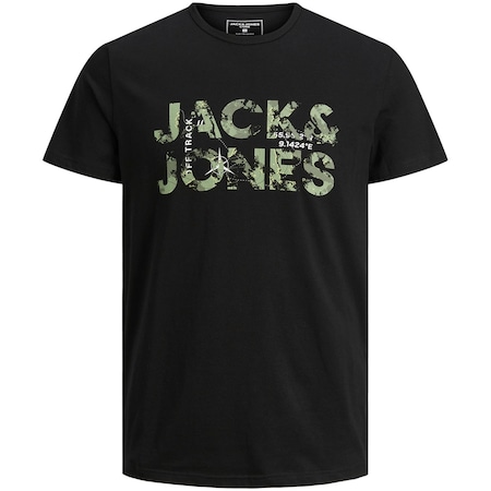 Jack & Jones Techlogo 12215700 Bisiklet Yaka Logolu Erkek Tişört - Siyah