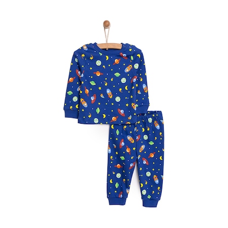 HelloBaby Bisiklet Yaka Uzay Desenli Erkek Bebek Pijama takımı