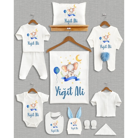 Ponponlu Tavşan İsme Özel Organik Bebek Hastane Çıkışı 11'li