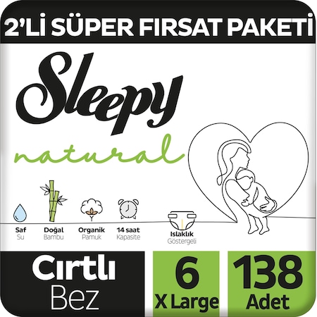 Sleepy Natural 2'li Süper Fırsat Paketi Bebek Bezi 6 Numara 138 Adet