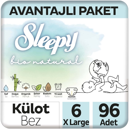 Sleepy Bio Natural Külot Bez 6 Numara XLarge Avantajlı Paket 96 Adet