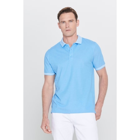 Ac&Co / Altınyıldız Classics 4A4820200047Mavm Düğmeli Polo Yaka Cepsiz Slim Fit Erkek Tişört Mavi