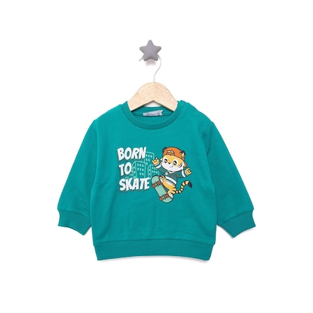 HelloBaby Basic Az Şardonlu Kedi Desenli Sweatshirt Erkek Bebek