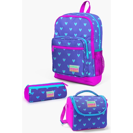 Coral High Kids Lavanta Pembe Kalp Desenli 3 Lü Okul Çanta Seti Set0123706