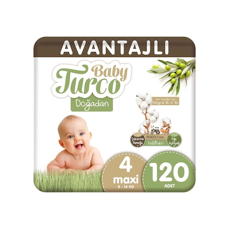 Baby Turco Doğadan Bebek Bezi 4 Numara Maxi Avantajlı 120 Adet