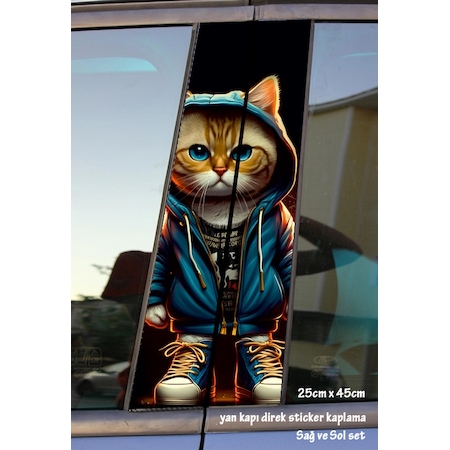 Rapçi Kedi Sticker Yan Kapı Direk Kaplama 2li Sol Sağ Takım Yapıştırma