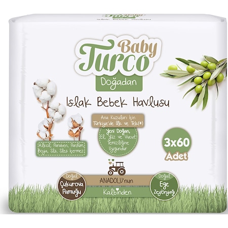 Baby Turco Doğadan Bebek Islak Mendil 3 X 60 Adet