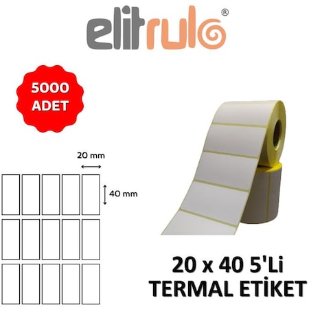 Elitrulo Barkod Etiketi 20x40 5 Li Termal - 5000 Adet