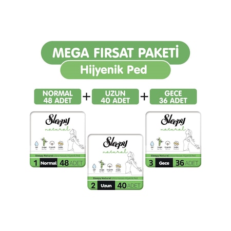 Sleepy Natural Ultra Hassas Hijyenik Ped 124 Adet Ped Mega Fırsat Paketi