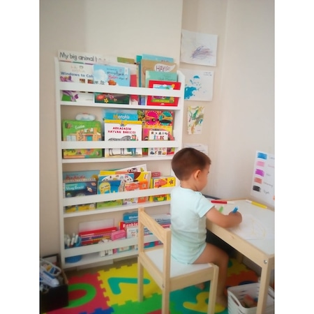 Decomira Çocuk Odası Eğitici Montessori Kitaplık 4 Raflı Bebek Odası Kitap