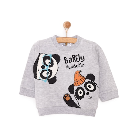 HelloBaby Basic Az Şardonlu Bearly Awesome Baskılı Sweatshirt Erkek Bebek