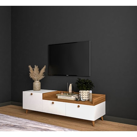 Conceptiva Easy Çift Renkli Tv Sehpası 140 Cm 3 Kapaklı Tv Ünitesi - Beyaz-ceviz