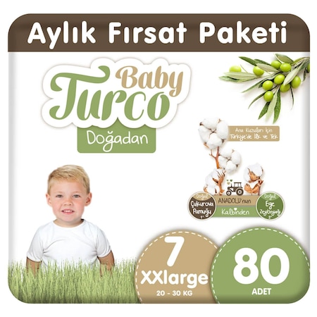 Baby Turco Doğadan Bebek Bezi 7 Numara XXlarge Aylık Fırsat Paketi 80 Adet