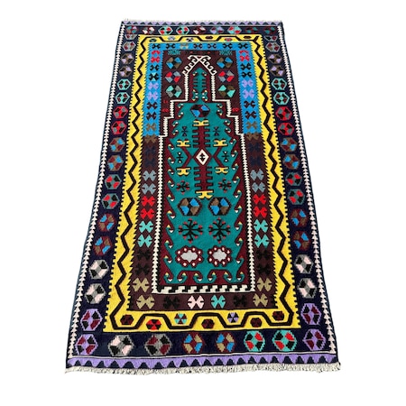 El Dokuma Sıfır Kilim Seccade 100x190 Renkli %100 Kilim