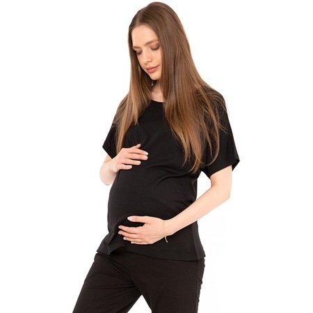 Baby Mom Düşük Omuzlu Geniş Kalıp Modal Hamile Tshirt 22KBMMKHKT002 Siyah