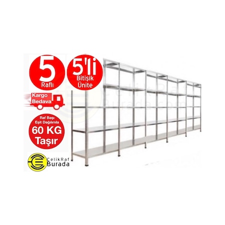 Galvanizraf 5 Katlı 5'li Bitişik Galvaniz Çelik Raf Arşiv Depo Raf