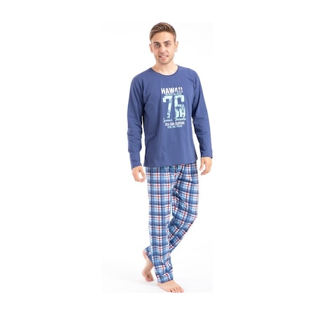 Tampap Erkek Baskılı Pijama Takımı Uzun Kollu 2170 İndigo (514478991)