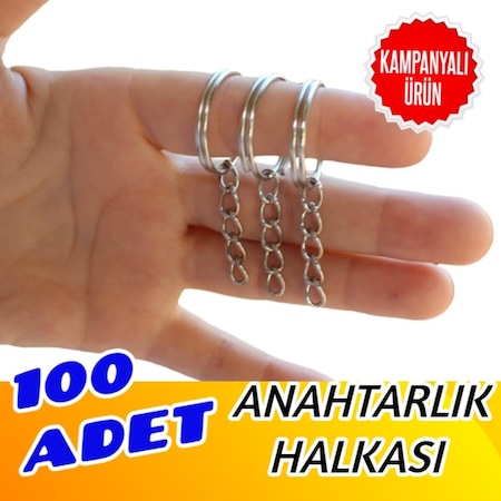 Kinadunyasi 100 Adet Zincirli Gümüş Anahtarlık Halkası-Hobi Malzemeleri