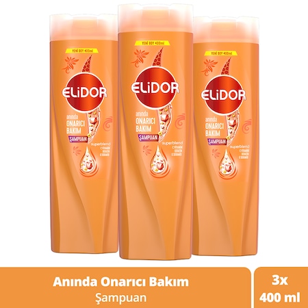 Elidor Superblend Anında Onarıcı Saç Bakım Şampuanı 3 x 400 ML