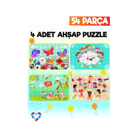 Ahşap 54 Parça 4 Adet Çocuk Puzzle-6