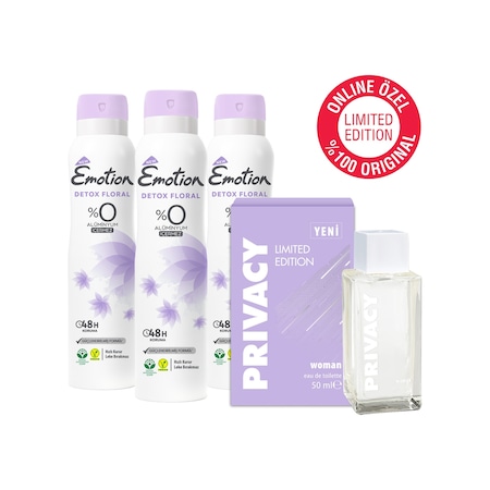 Privacy Limited Edition Kadın Parfüm EDT 50 ML + Emotion Detox Floral Kadın Sprey Dedodorant 3 x 150 ML