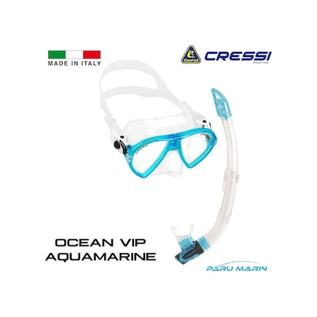 Parumarin Cressi Ocean Vip Maske Şnorkel Seti Aquamarine