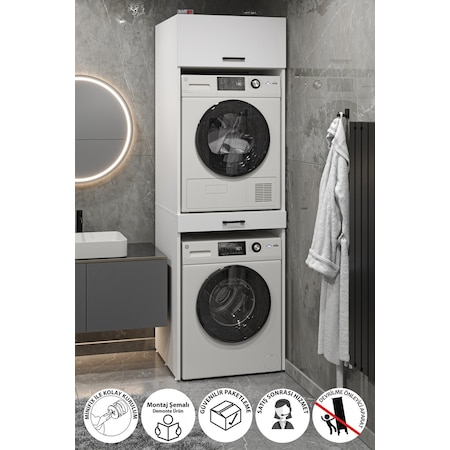 Bofigo Çamaşır Makinesi Dolabı Kurutma Makinesi Dolabı Banyo Dolabı Irmak Beyaz