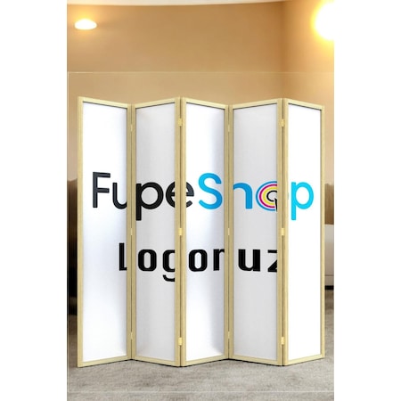 Doğal Ahşap Kişiye Özel Logo 5 Kanat Paravan Seperatör Oda Bölme Fp-224132