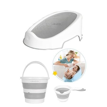 3'lü SET Soft Bebek Banyo Küveti & Katlanır Su Kovası Maşrafa Set