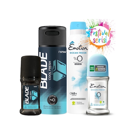 Emotion Ocean Fresh Kadın Deodorant 150 ML+Roll-On 50 ML+Blade Cool Fresh Erkek Deodorant 150 ML+Roll-On 50 ML