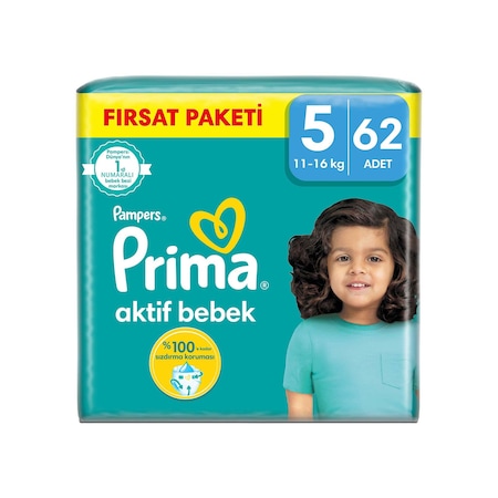 Prima Pampers Aktif Bebek Mega Fırsat Paketi Bebek Bezi 11-16 KG 5 Beden 62 Adet