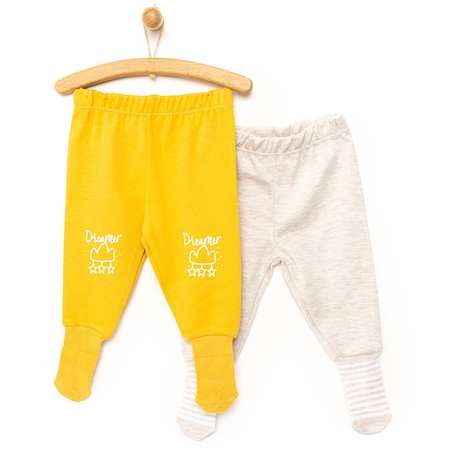 Hellobaby Basic 2li Çoraplı Pijama Pantolon Kız Bebek 23KHLBKALT006 Koyu Sarı