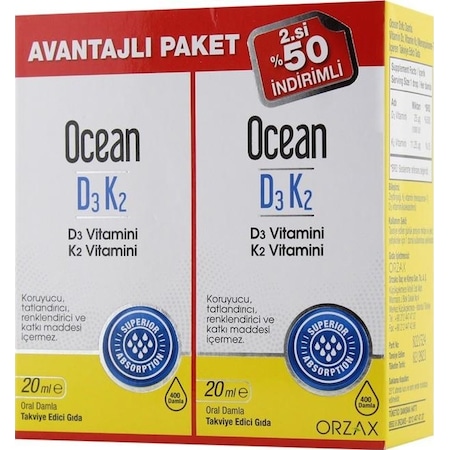 Ocean Vitamin D3K2 Damla 20 ML 2'li Avantaj Paket