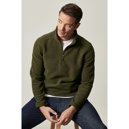 AC&Co / Altınyıldız Classics Anti-Pilling Tüylenme Yapmayan Bato Yaka Erkek Polar Sweatshirt 4A5221100016HAKL Haki