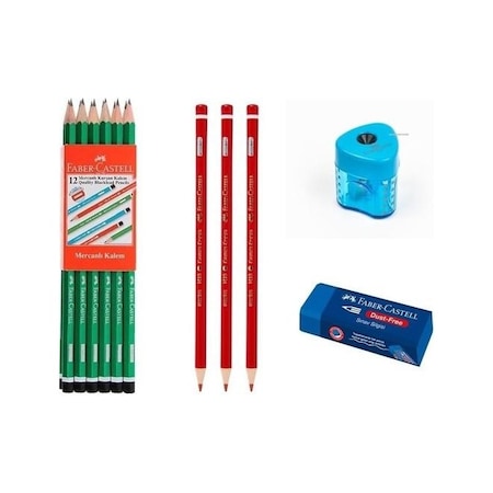 Faber-Castell 12 Li Kurşun Kalem+ 3 Kırmızı Kalem+ Silgi+ Kalemtr