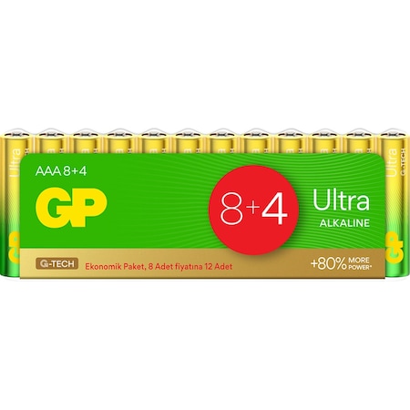 GP Batteries G-TECH Ultra Alkalin İnce LR03 – AAA Boy 1.5V Pil 12’li Shrink