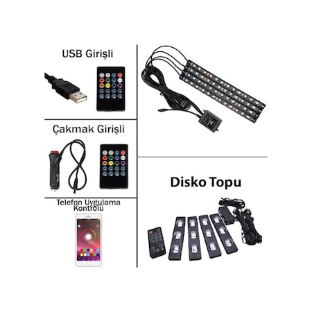 Sese Ve Müziğe Duyarlı Kumandalı App Usb 12 Led Ayak Altı Led