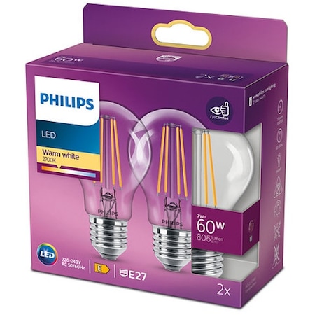 Philips Filament 60 W 2700K Ampul 2'li Sarı Işık