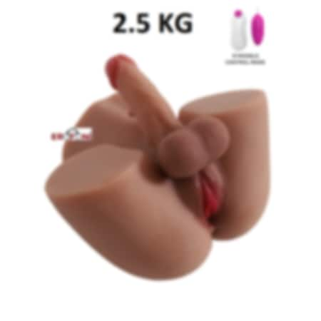 Erofoni Büyük Boy 2.5 KG Realistik 15 CM Penis Titreşimli 3 İşlevli Suni Vajina Anüs Kalça Mastürbatör