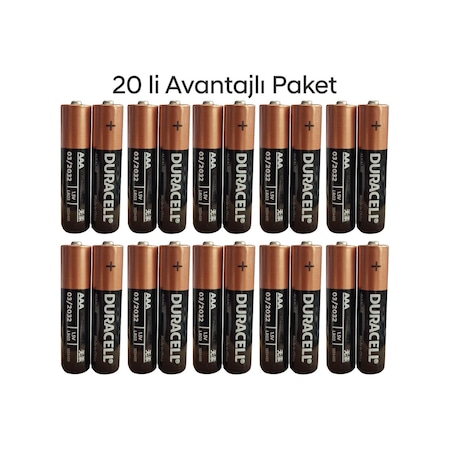 Duracell Alkalin Aaa İnce Kalem Piller, 1.5v Lr03 03 2032 20 Li Paket