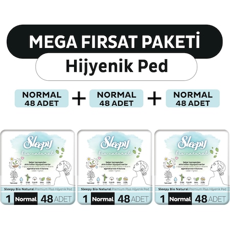 Sleepy Bio Natural Premium Plus Normal Hijyenik Ped 3 x 48'li