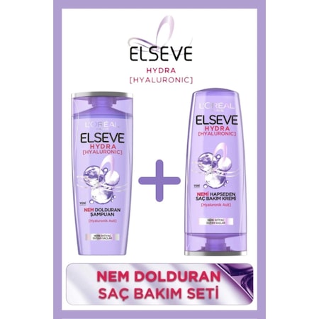 Elseve Hydra Hyaluronic Nem Dolduran Şampuan 390 ML + Nemi Hapseden Saç Bakım kremi